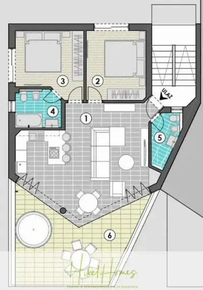 Luxus Meerblick 77m² Ensemble mit 2 Schlafzimmern, Terrasse und Südausrichtung (1. OG) — Bild 15